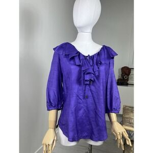 Lauren Ralph Lauren Women's Silk Purple Ruffle Blouse Size Small